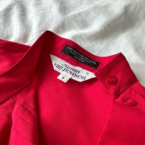 Red mock neck button up blouse - Picture 2 of 3